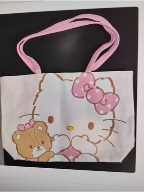 Hello Kitty Pink Tote Bag w Teddy Bear & Polka Dot Bow Graphic